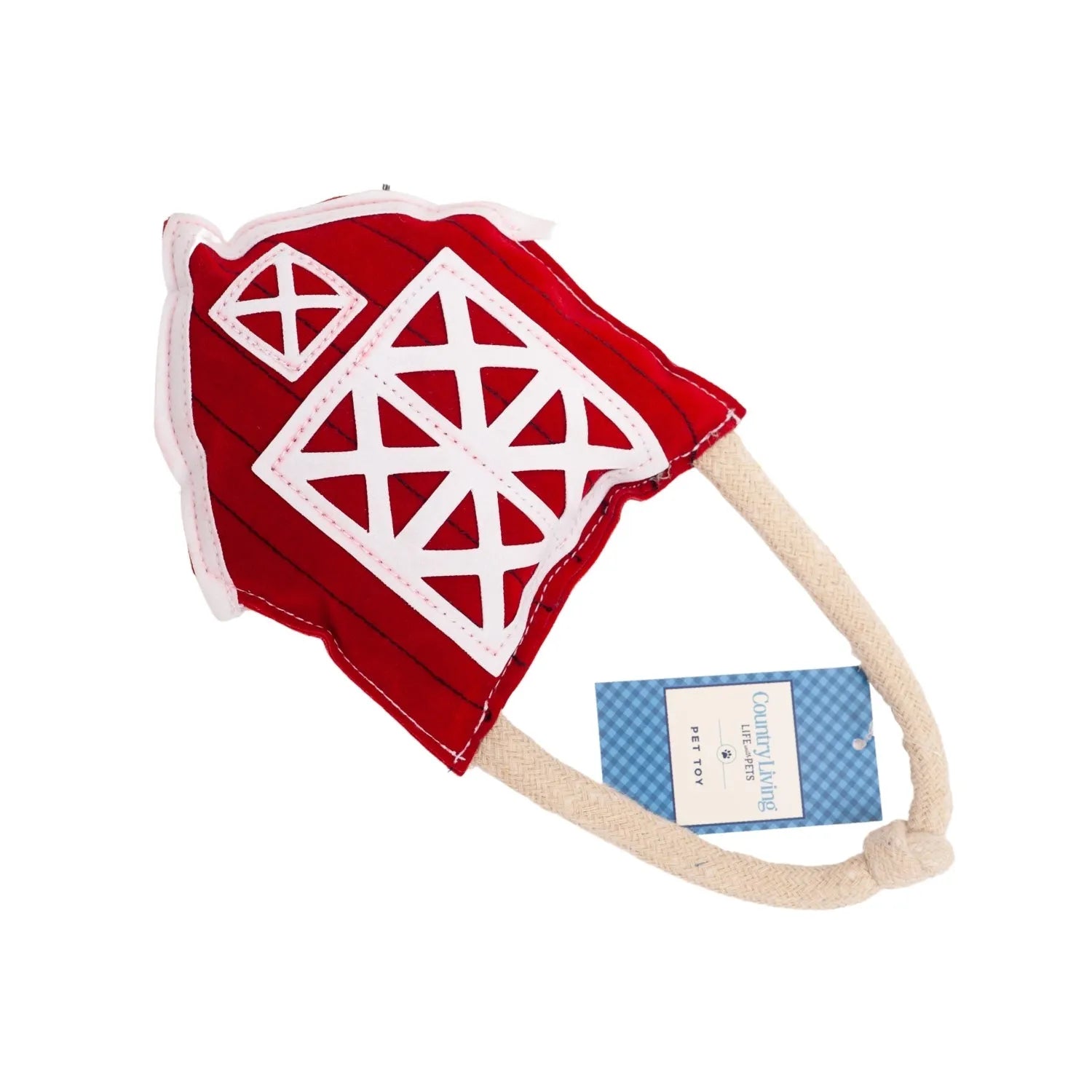 Country Living Faux Leather Red Barn Dog Chew Toy by American Pet Supplies, red color, safe and non-toxic, priced at $16.99.