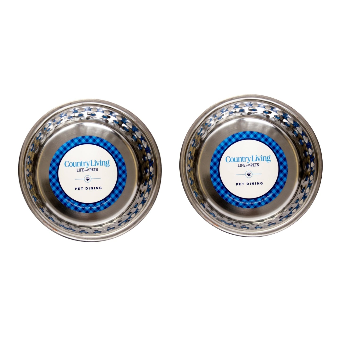 Country Living Set of 2 Hammered Stainless Steel Dog Bowls –