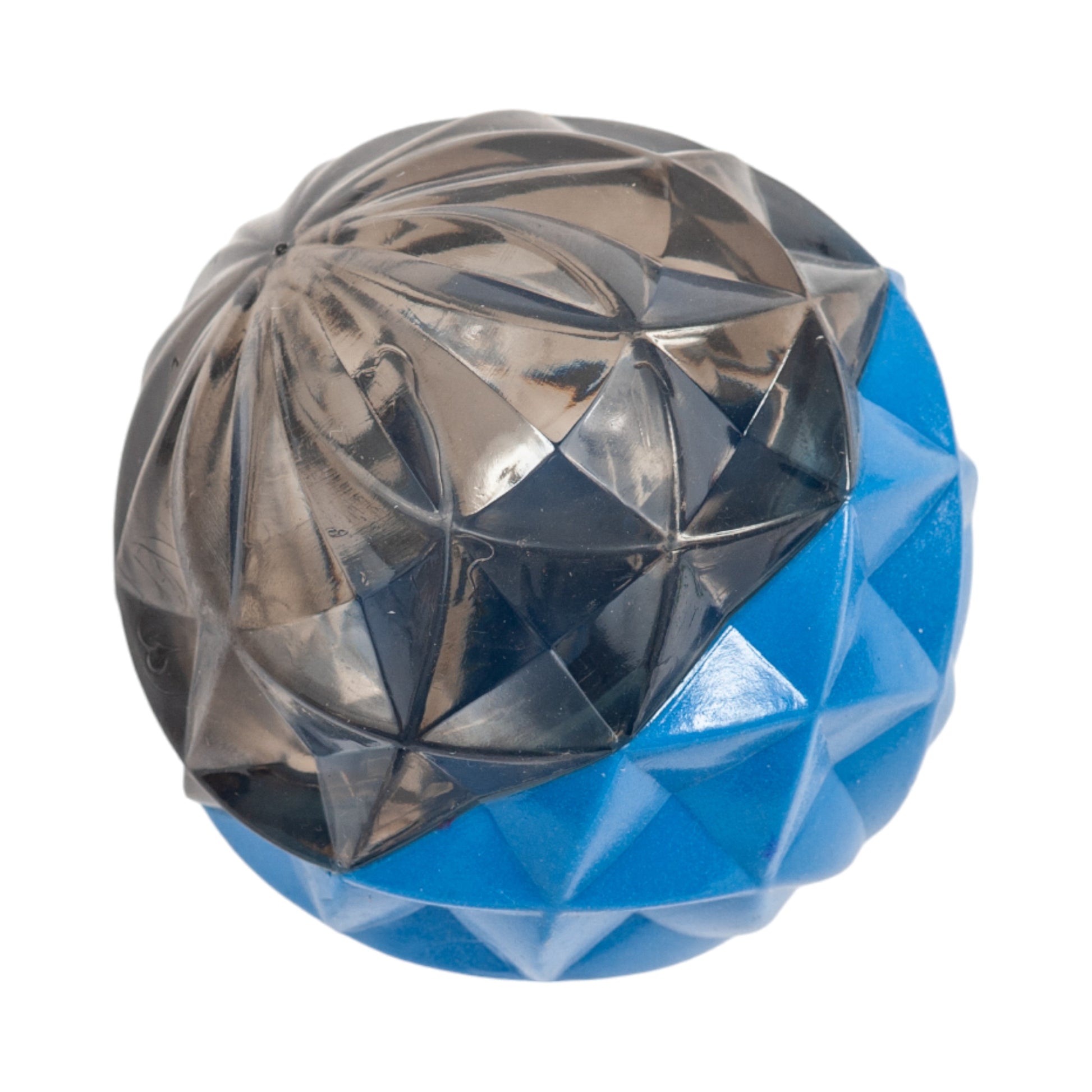 Large interactive rubber dog toy in blue and black for engaging playtime and mental stimulation