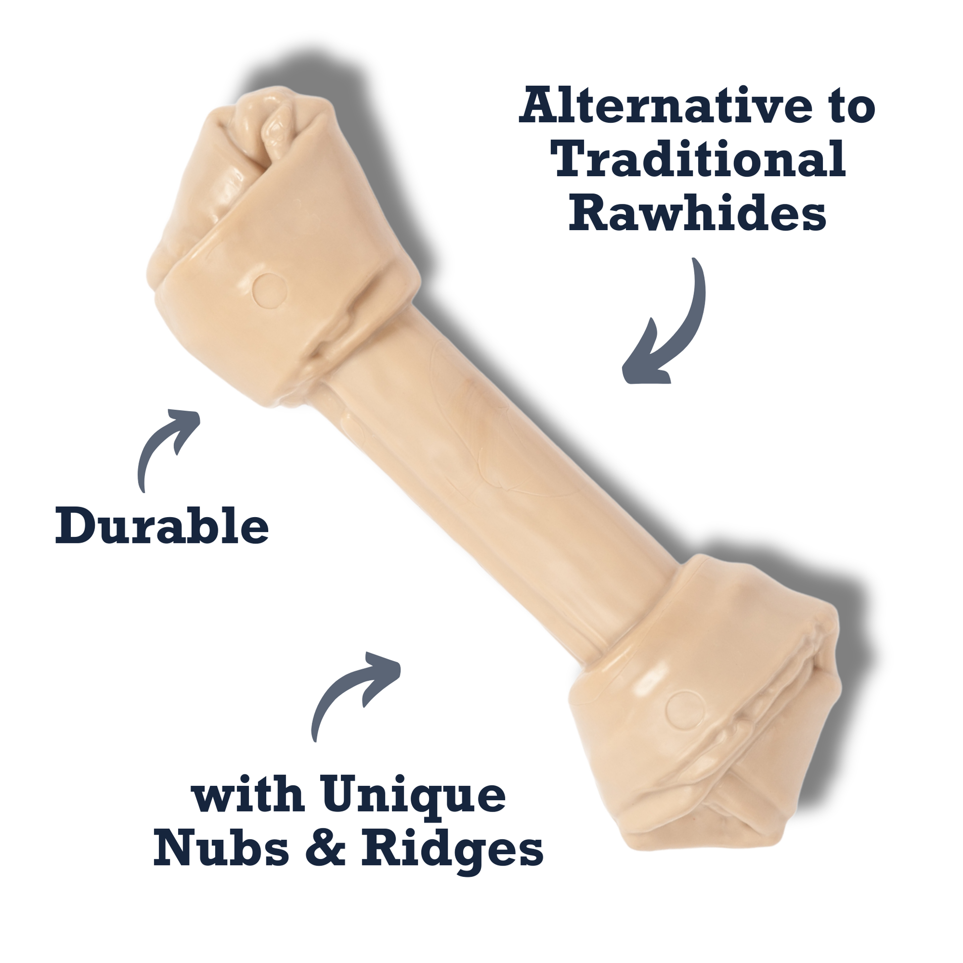 Purrfect Pet Kingdom long-lasting chew toy for aggressive chewers, durable alternative to traditional rawhides with unique nubs and ridges.