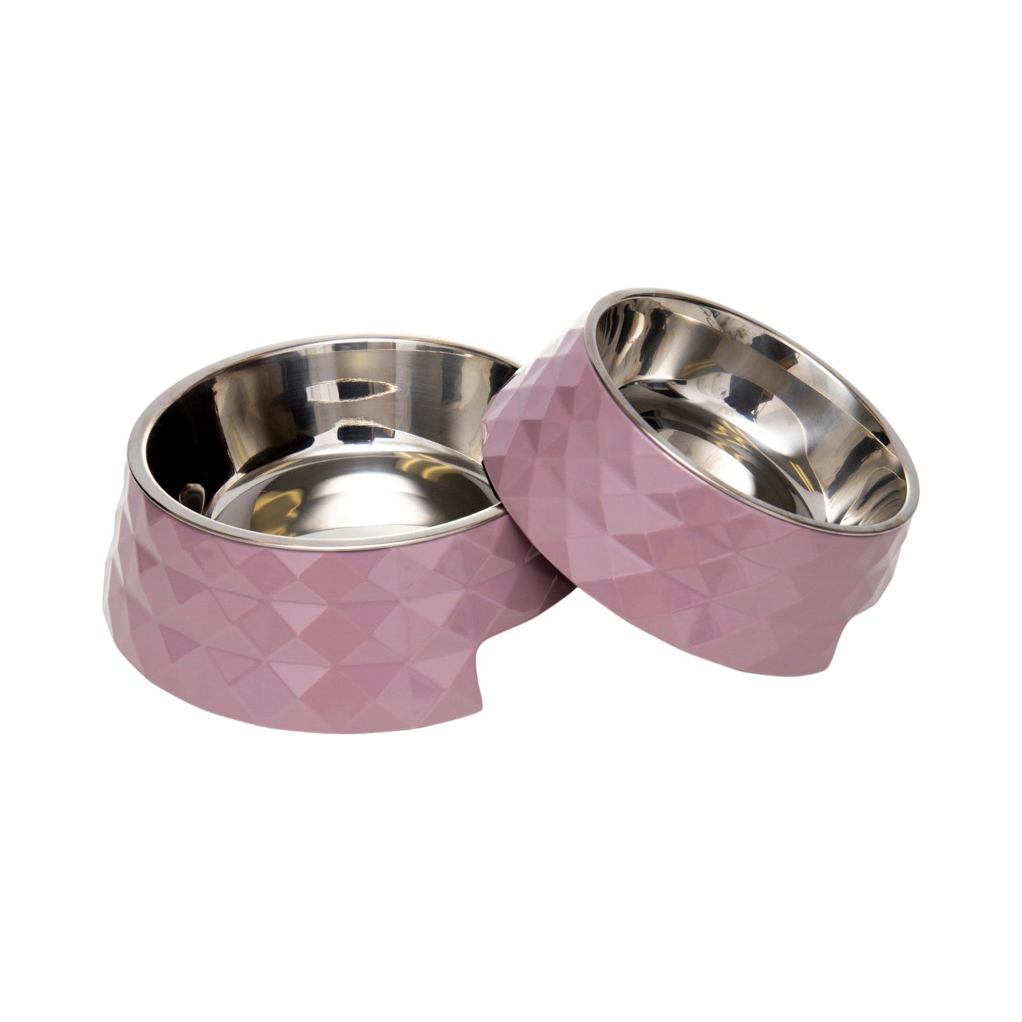 Luxury dog bowls non slip in pink with stainless steel interior for pets' comfort and stability