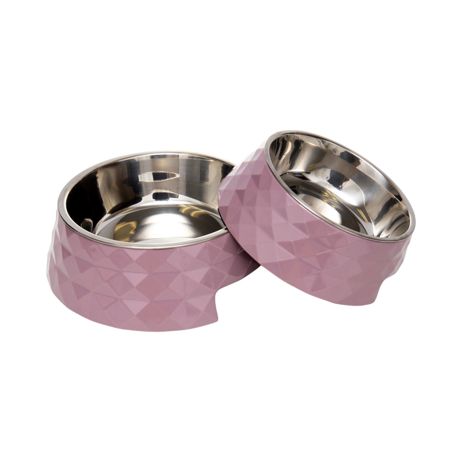 Luxury dog bowls non slip in pink with stainless steel interior for pets' comfort and stability