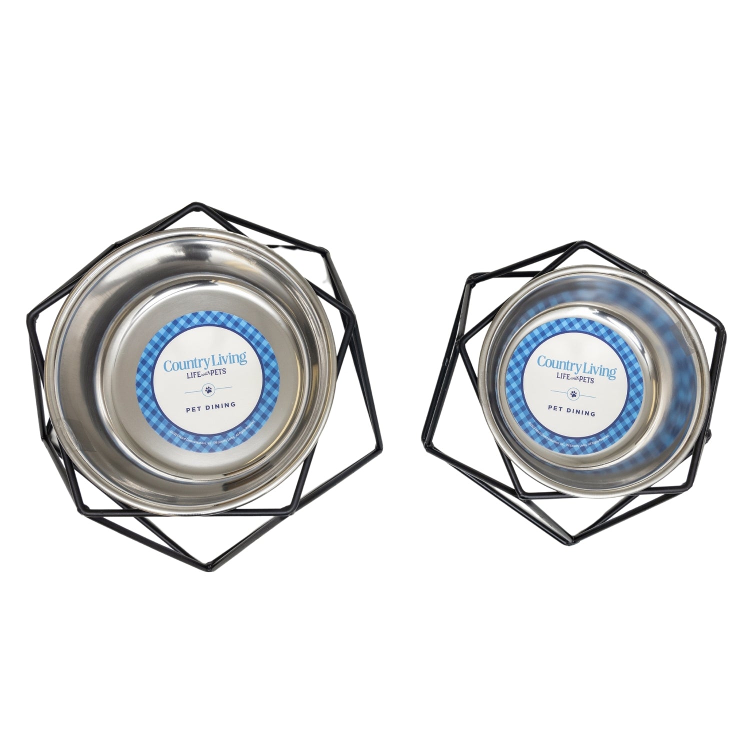 Luxury elevated dog bowl set in black wire design with stainless steel bowls for stylish pet dining