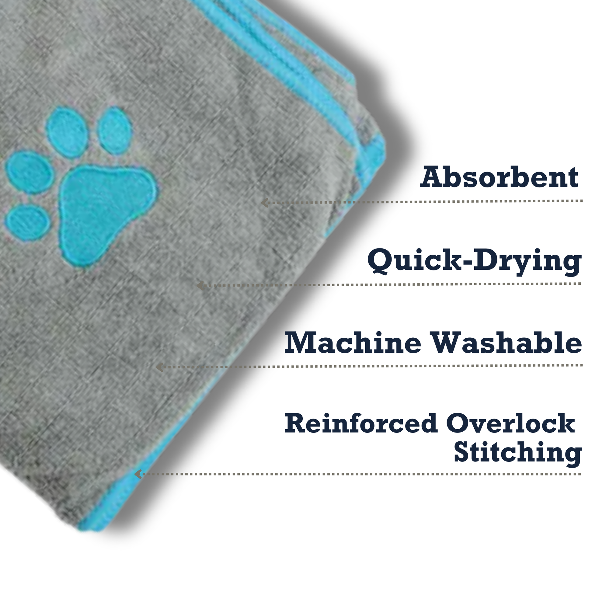Luxury pet bath towel for dogs in gray, featuring absorbent material and reinforced stitching