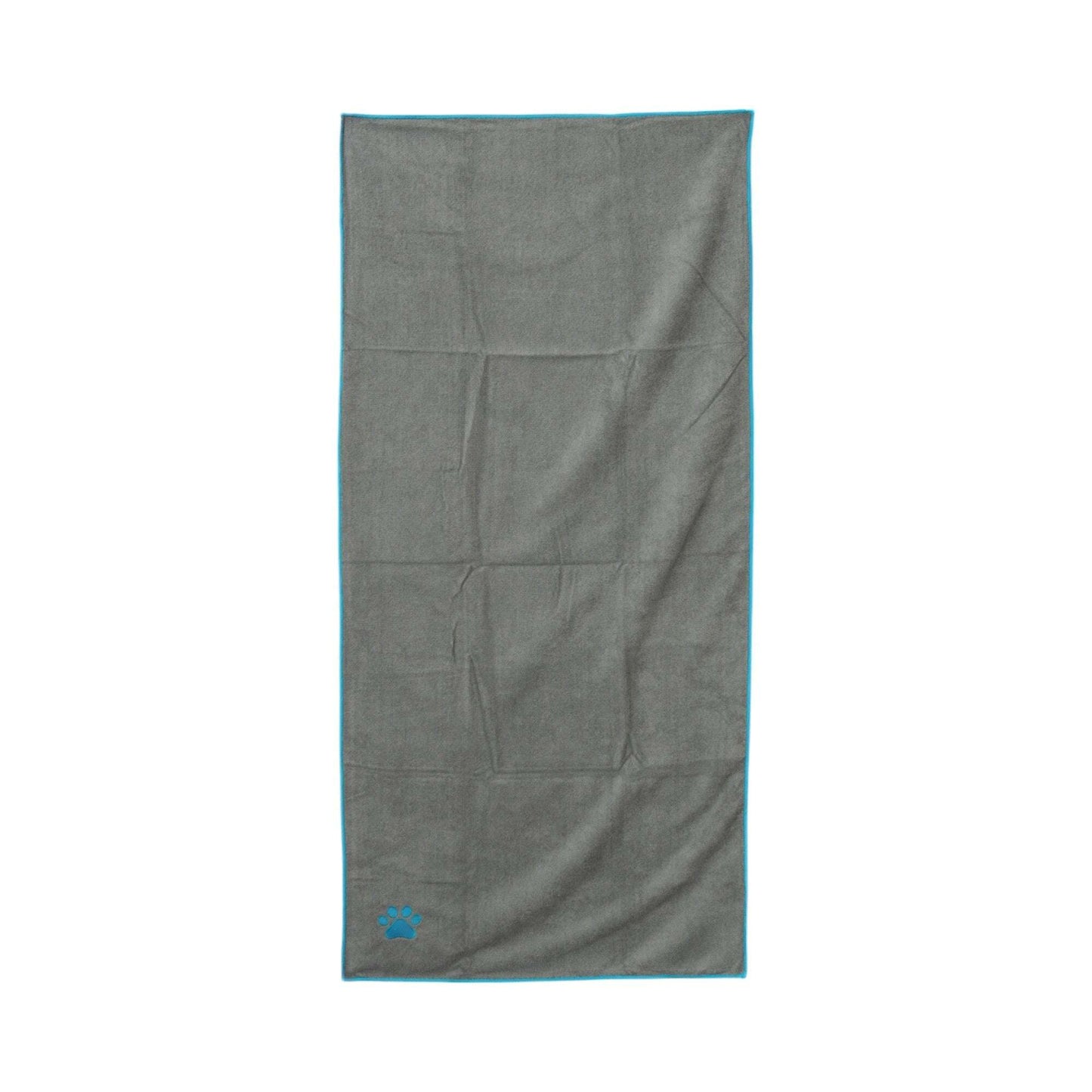 Luxury pet bath towel for dogs in gray with blue trim for quick drying after baths