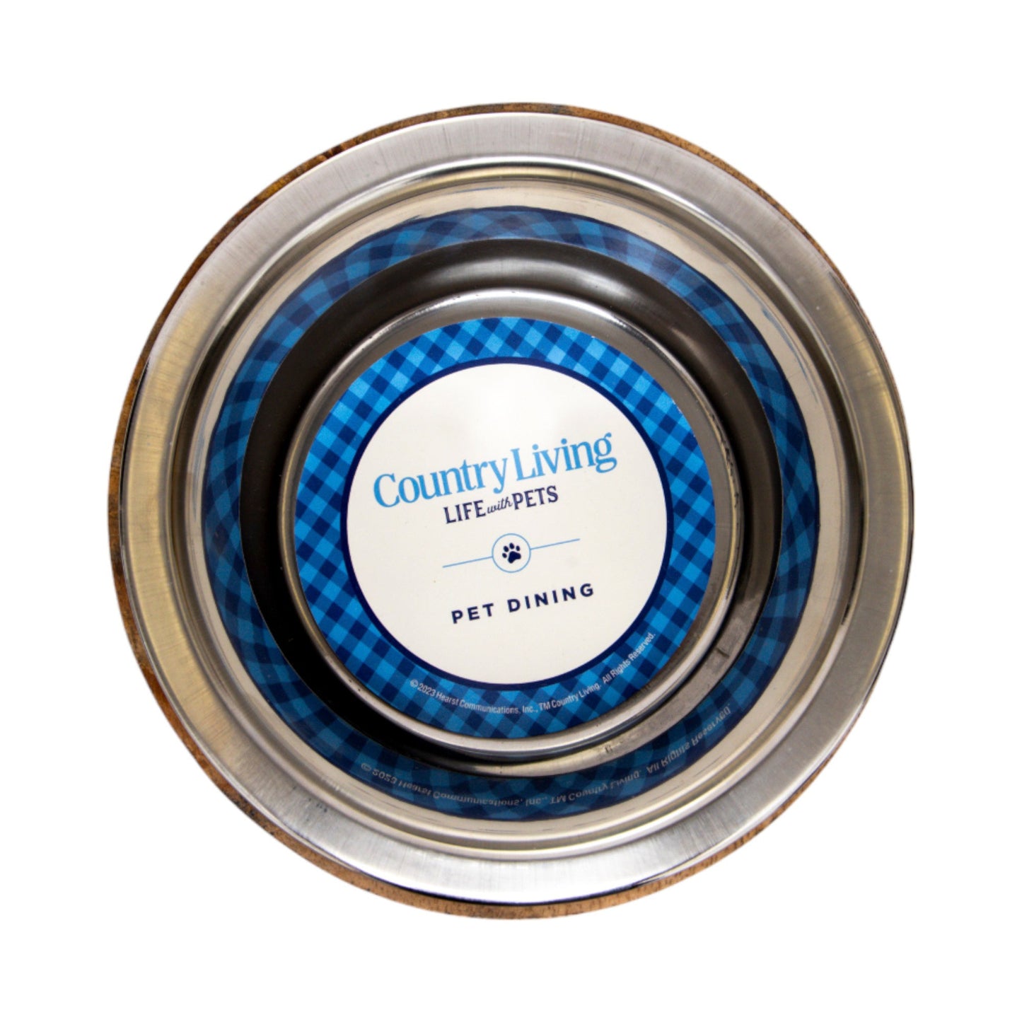 Luxury pet feeding bowls for dogs in stainless steel with a blue plaid design, perfect for pet dining