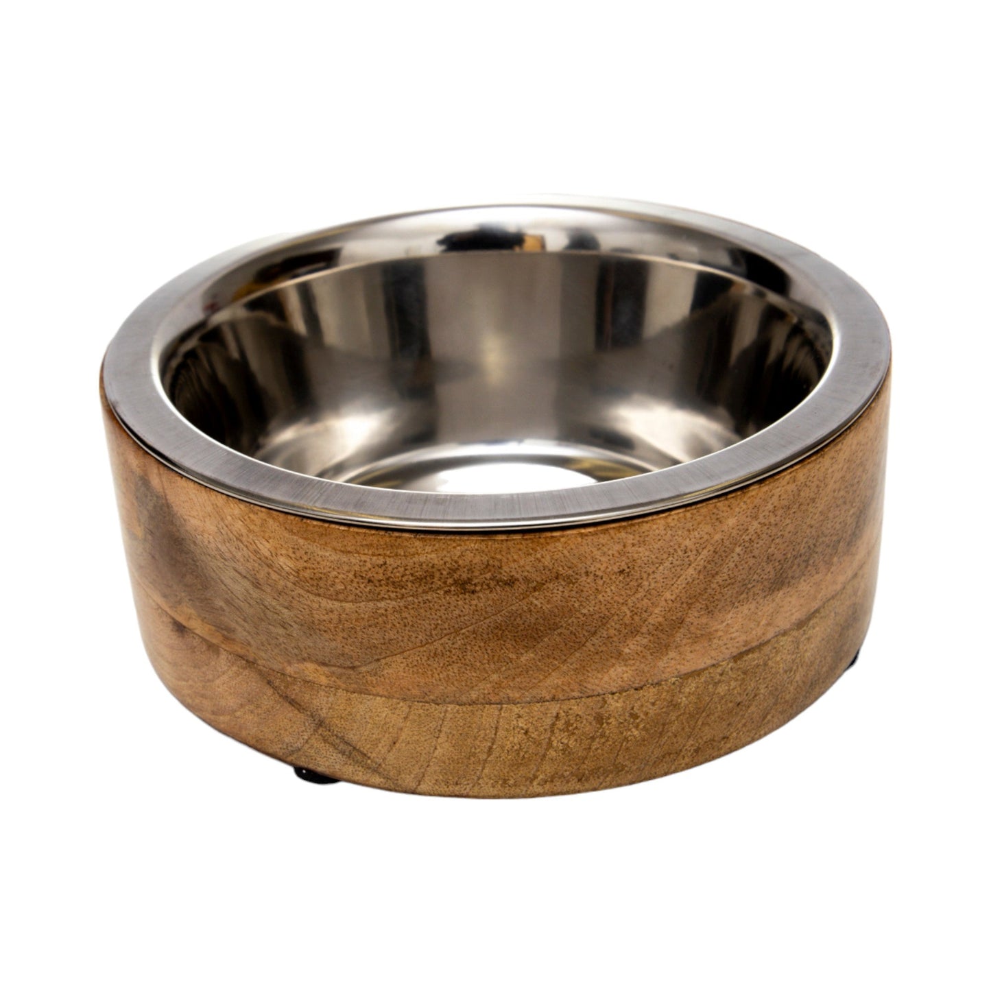 Luxury pet feeding bowls for dogs featuring a stylish wooden base and stainless steel interior