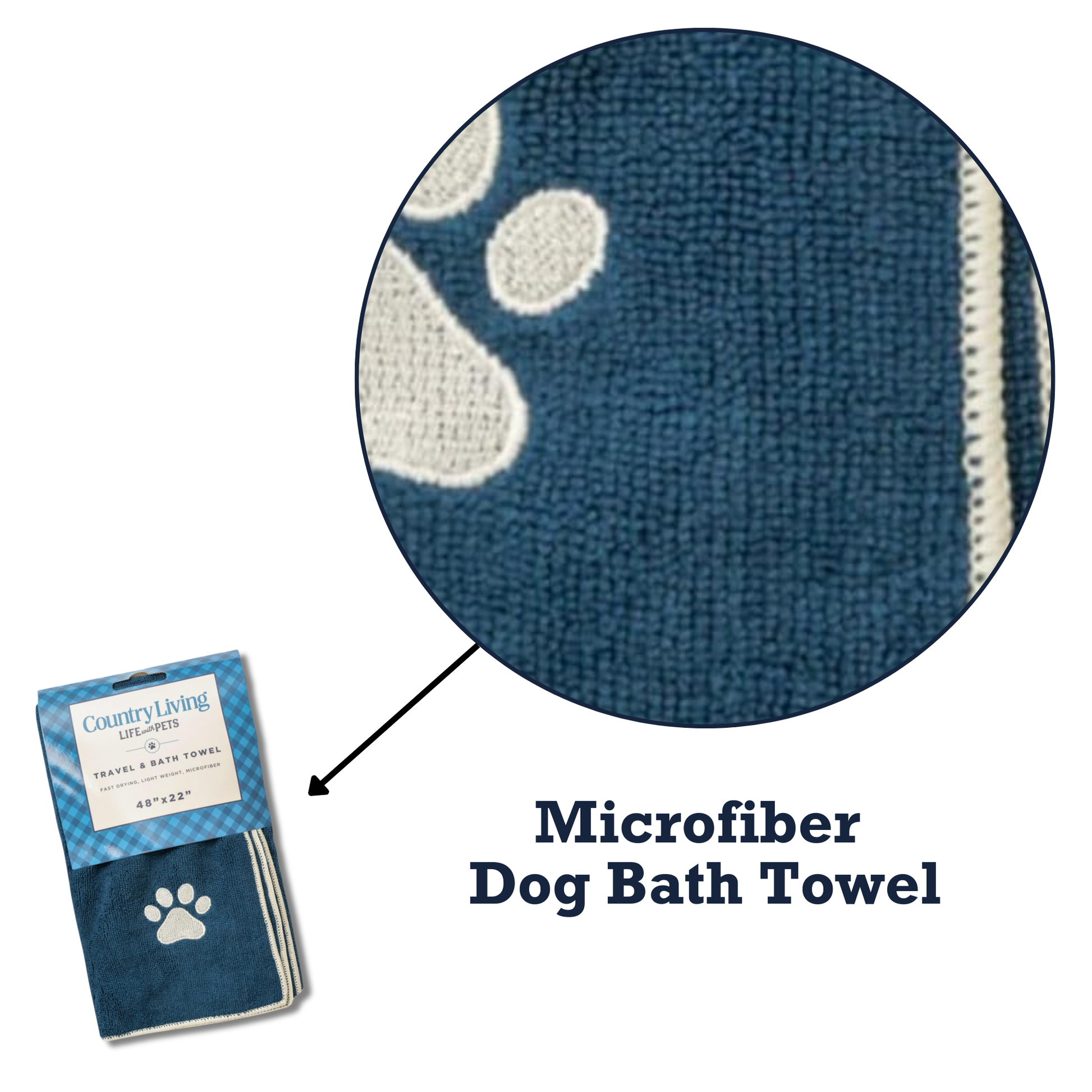 Soft Microfiber Dog Bath Towel in Blue with Paw Print Design for Quick Drying Dogs