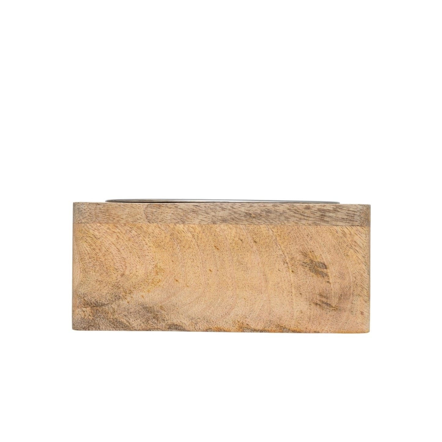 Modern pet feeding station with stainless steel bowl and natural wood base for stylish pet dining