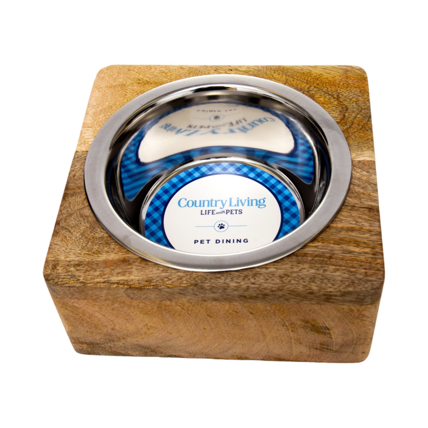 Modern pet feeding station with stainless steel bowl and wooden base for stylish pet dining