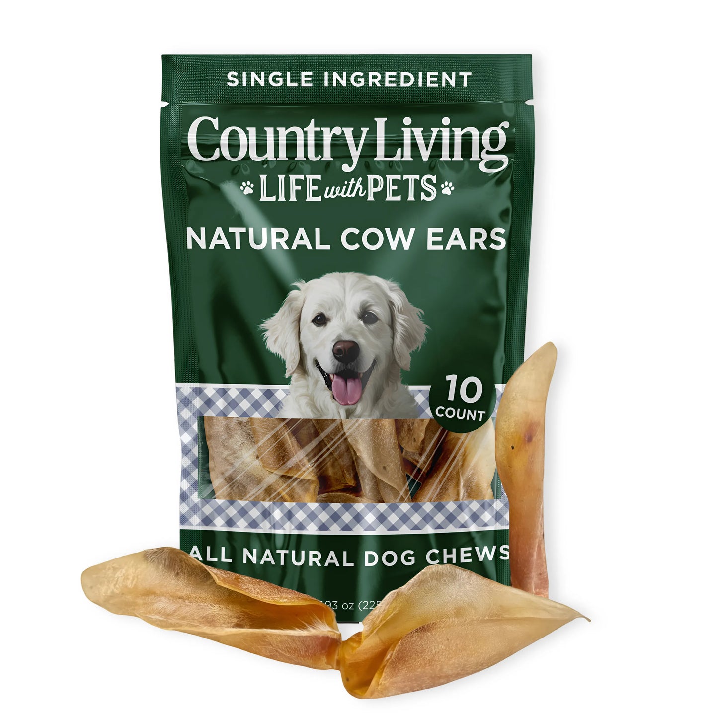 Country Living Natural Cow Ears Dog Chews by American Pet Supplies, 10 count bag, all-natural, high-protein, dental health...