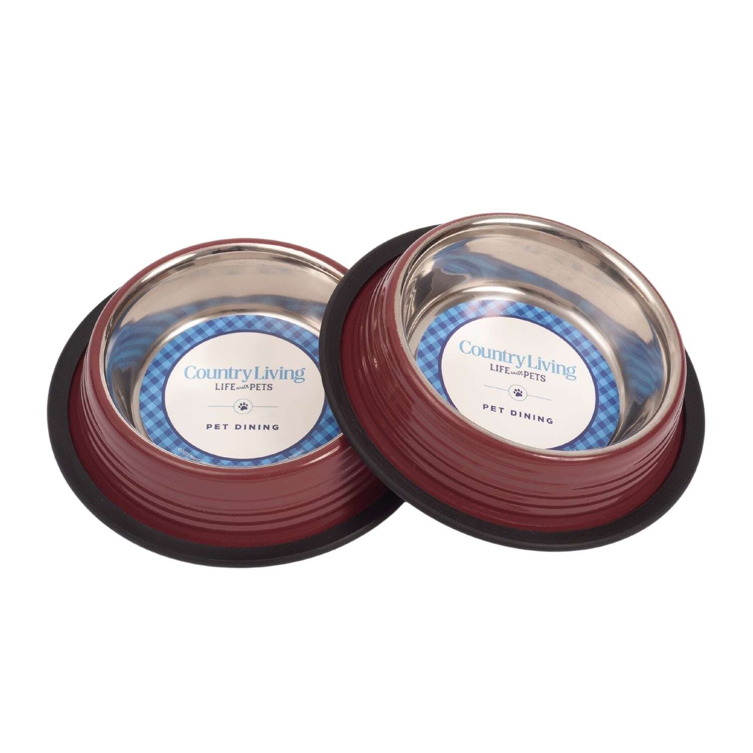 Non skid dog and cat bowls in dark red with non-slip base for pet dining stability