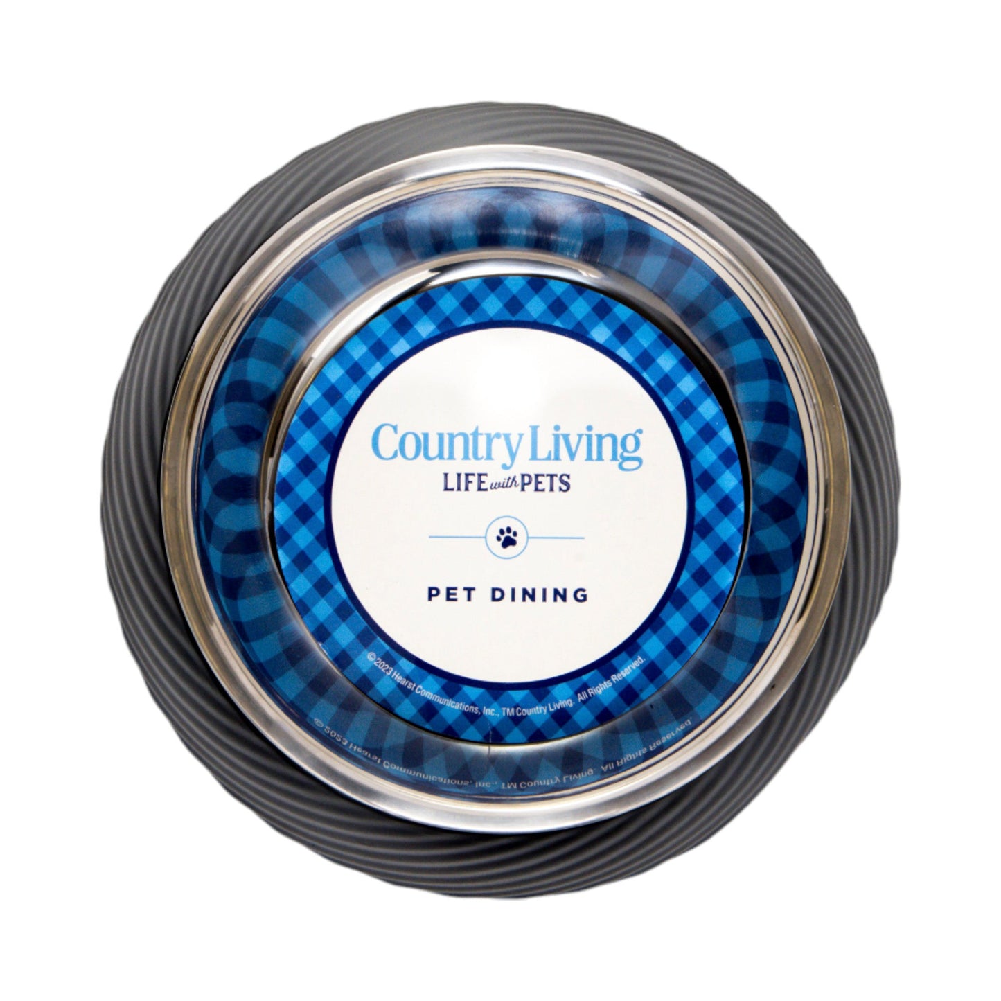 Non-slip melamine pet bowls from Purrfect Pet Kingdom with a blue checkered design for stylish pet dining