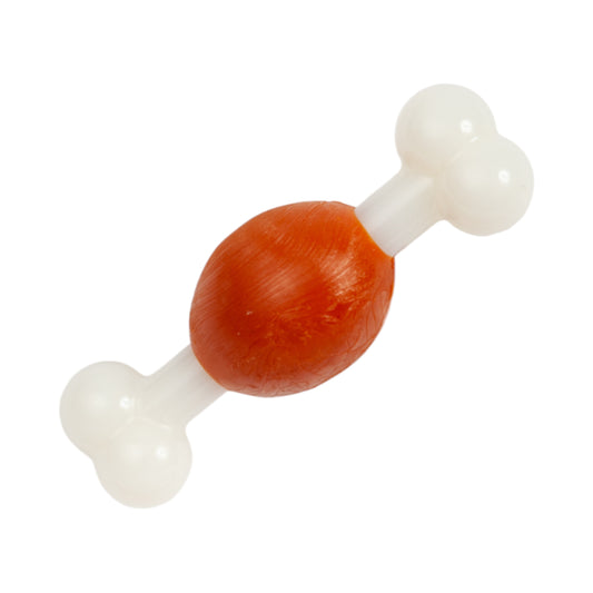 Nylon bone chew toy for small dogs in orange and white, perfect for keeping pets entertained and engaged