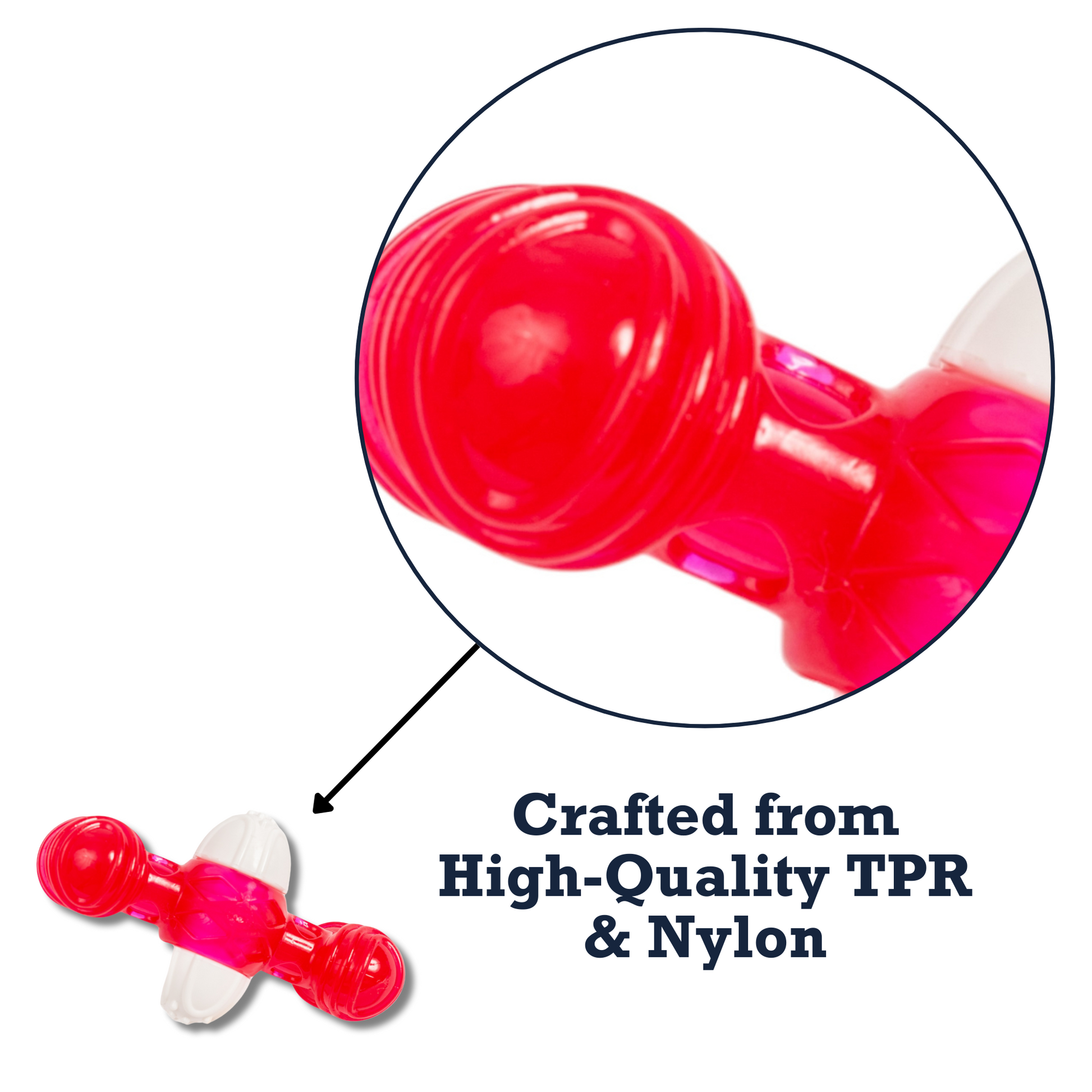 Durable nylon squeaker bone for dogs in vibrant colors, designed for interactive play and teething relief