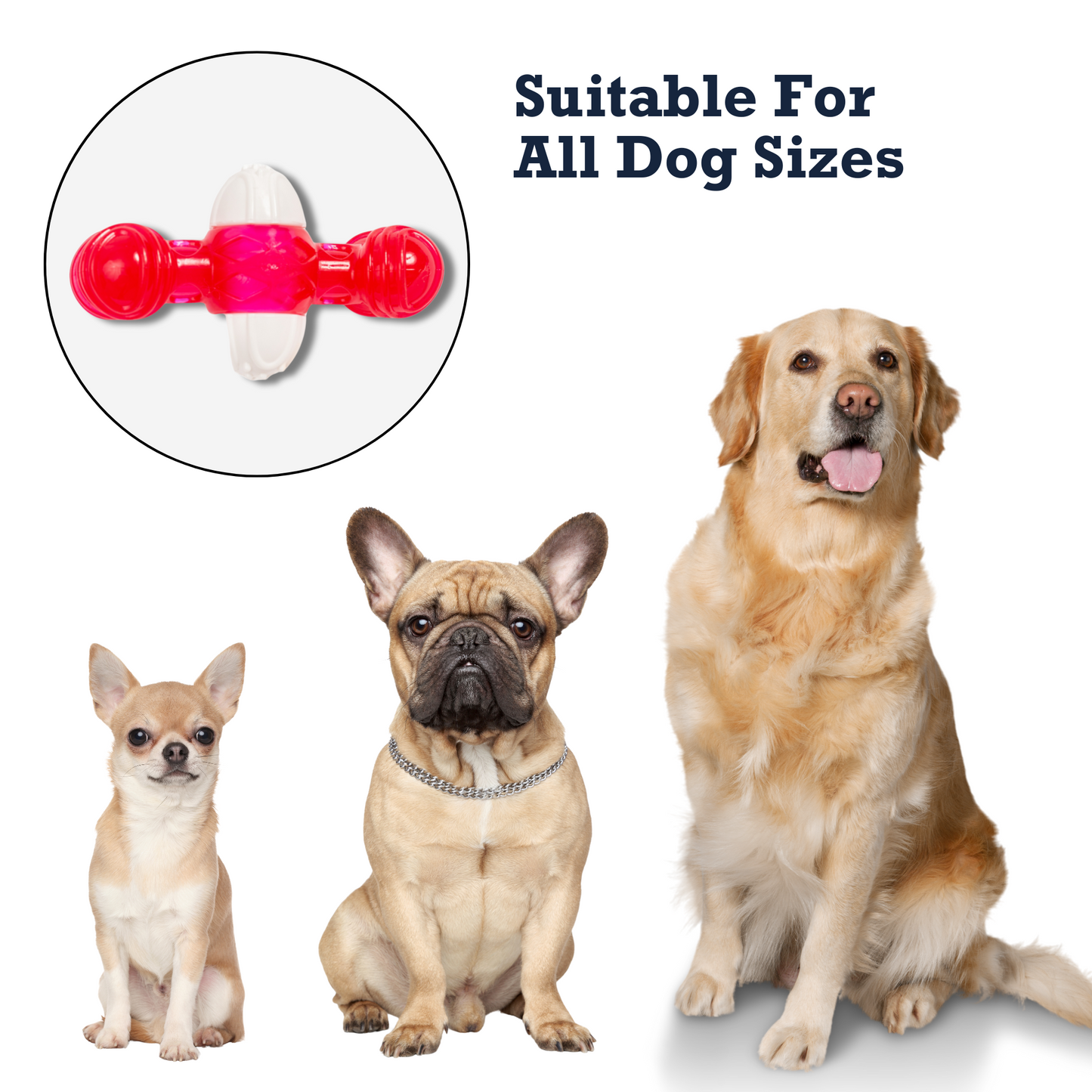 Purrfect Pet Kingdom nylon squeaker bone for dogs in pink and white, suitable for all dog sizes