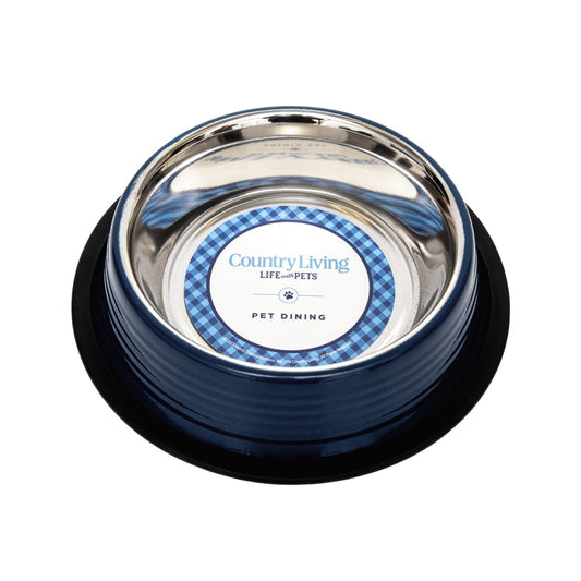 Country Living pet feeding bowls with non-slip design and stainless steel interior for pets