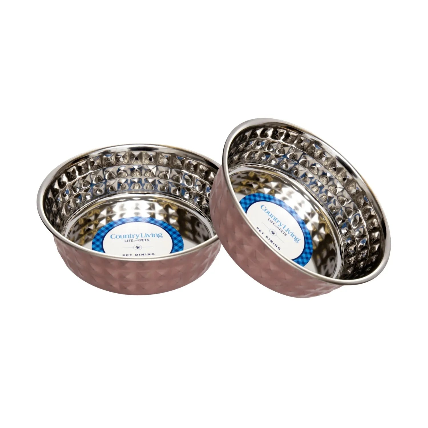American Pet Supplies - Country Living Set of 2 Hammered Stainless Steel Dog Bowls – Ideal for Extra Large Breeds – Rose Q...