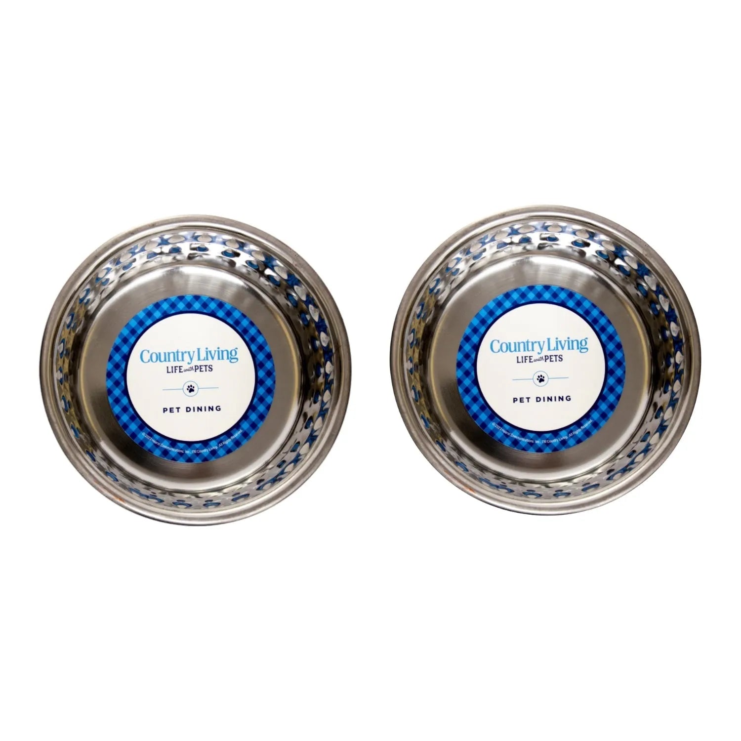 Country Living Set of 2 Hammered Stainless Steel Dog Bowls in Lavender by American Pet Supplies, available in 32 oz and 64...