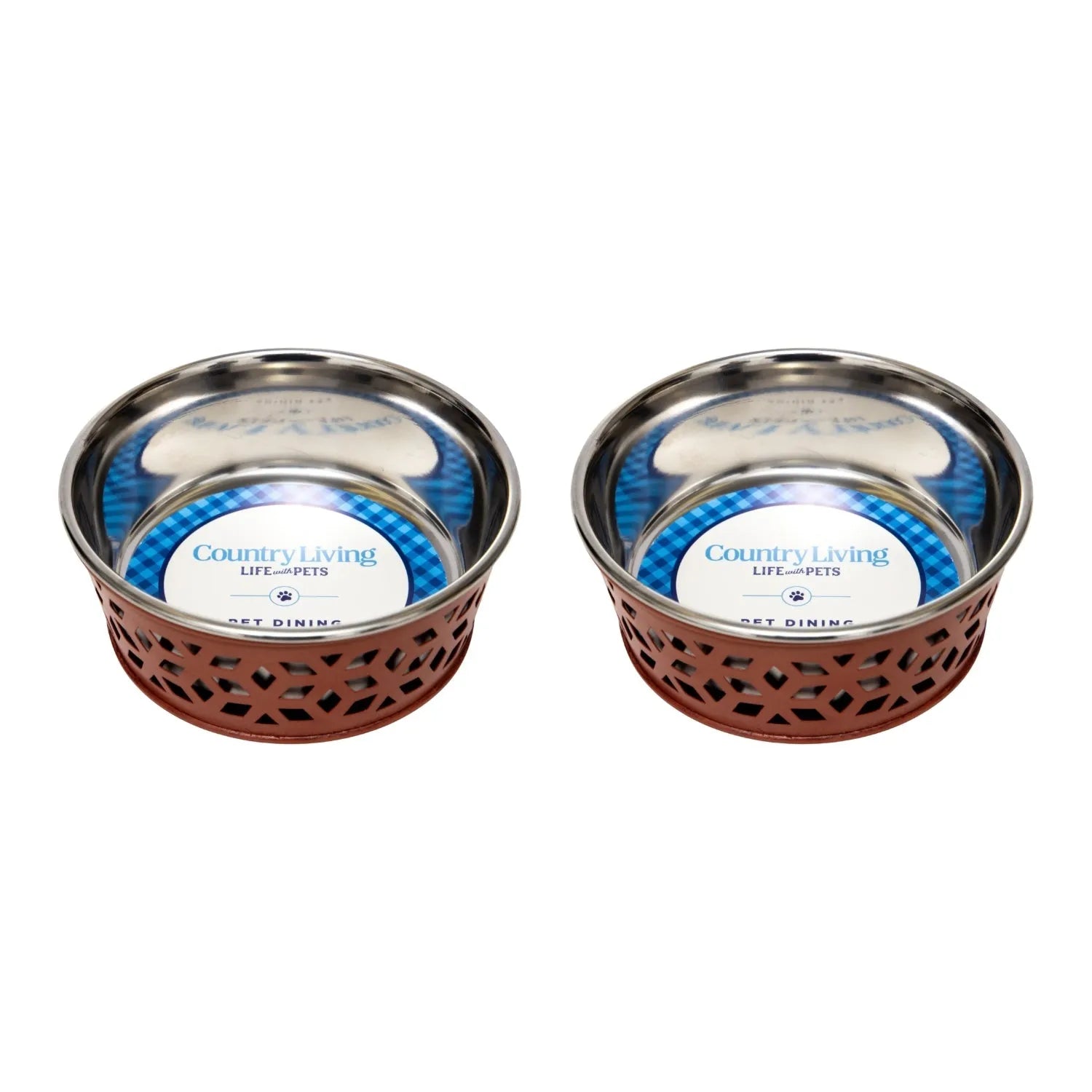 American Pet Supplies - Country Living Set of 2 Stainless Steel Dog Bowls – Farmhouse Style, Ideal for Small to Medium Dog...