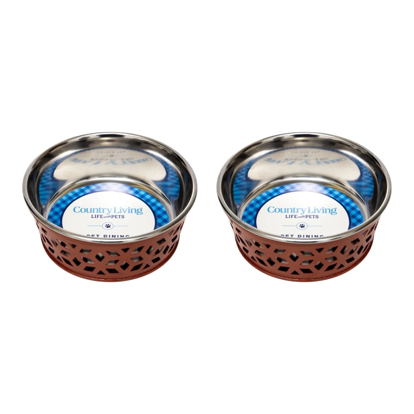 Country Living Set of 2 Stainless Steel Dog Bowls by American Pet Supplies in Apricot Brandy, 16 oz, perfect for small to ...