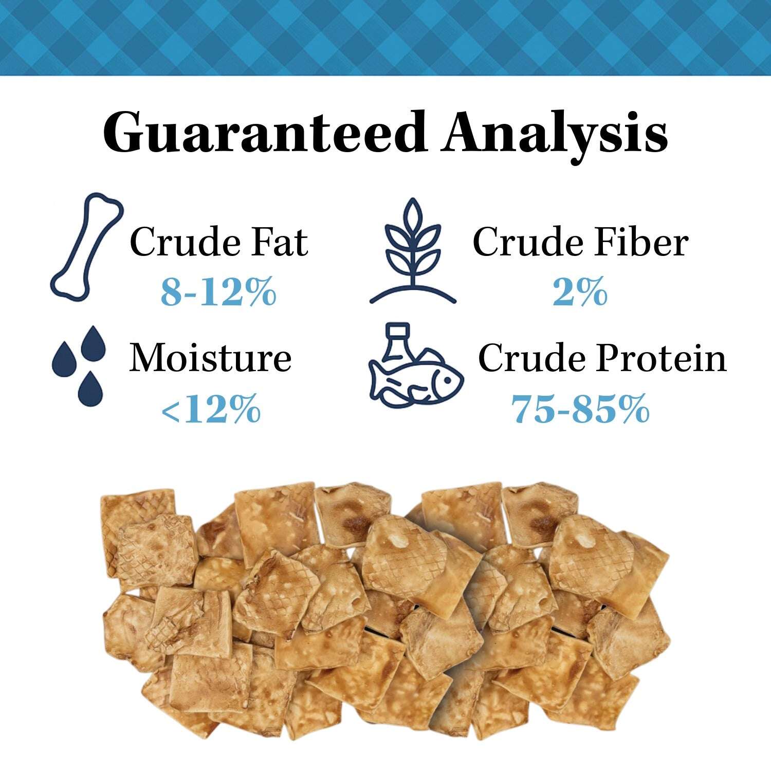 Single ingredient dog treats chicken flavor with guaranteed analysis for protein, fat, and moisture