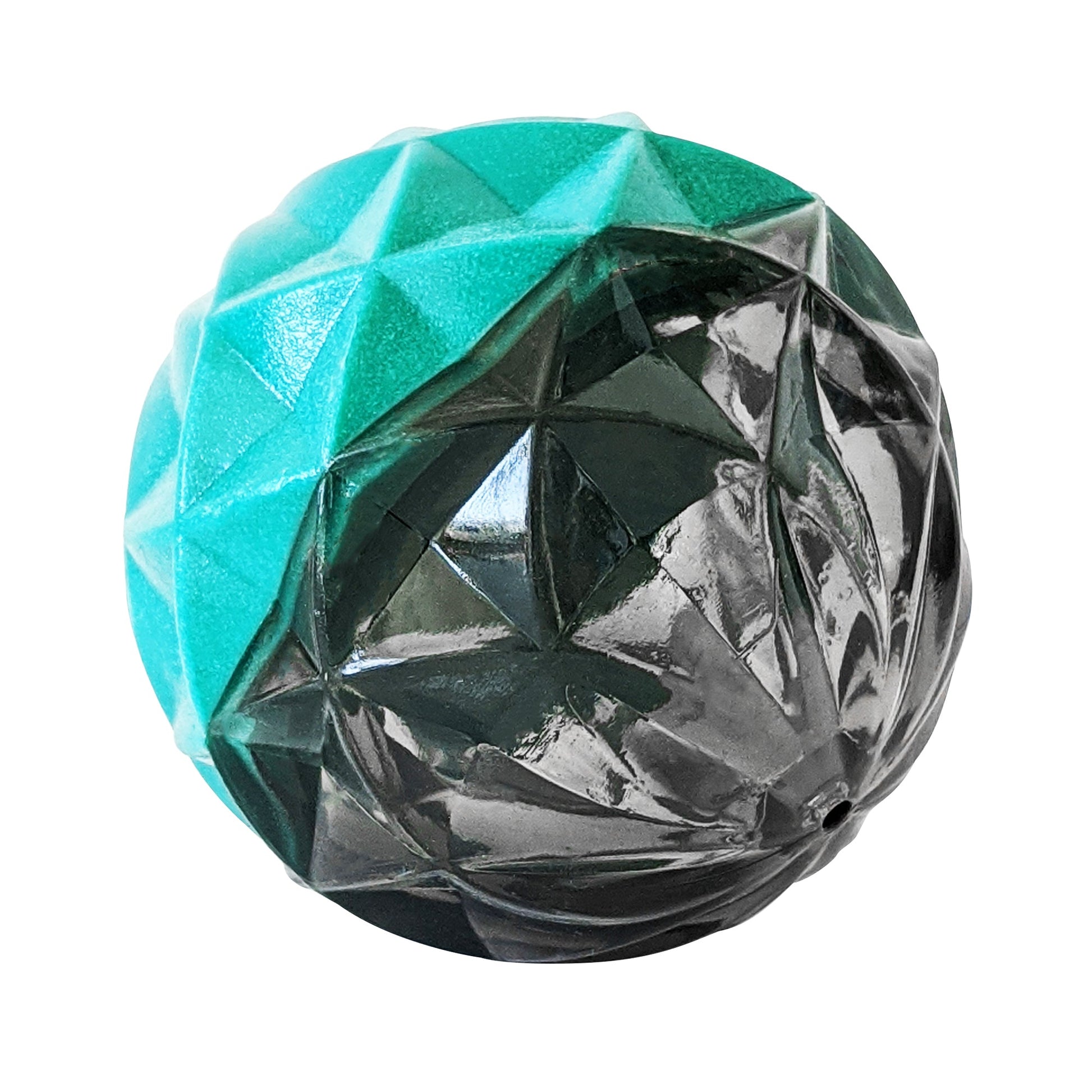 Durable small dog chew ball for puppies in teal and black for playtime and dental health