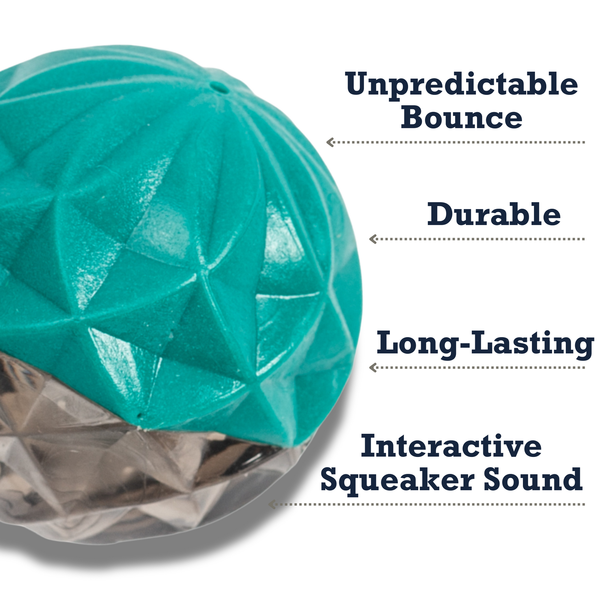 Durable small dog chew ball for puppies with unpredictable bounce and interactive squeaker sound