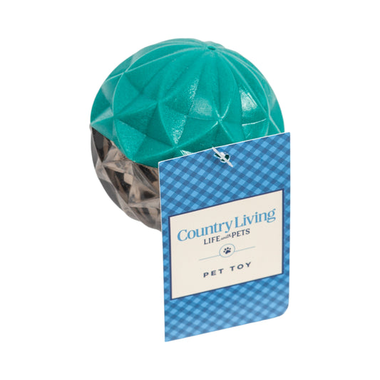 Small dog chew ball for puppies in teal and black with a textured design for interactive play