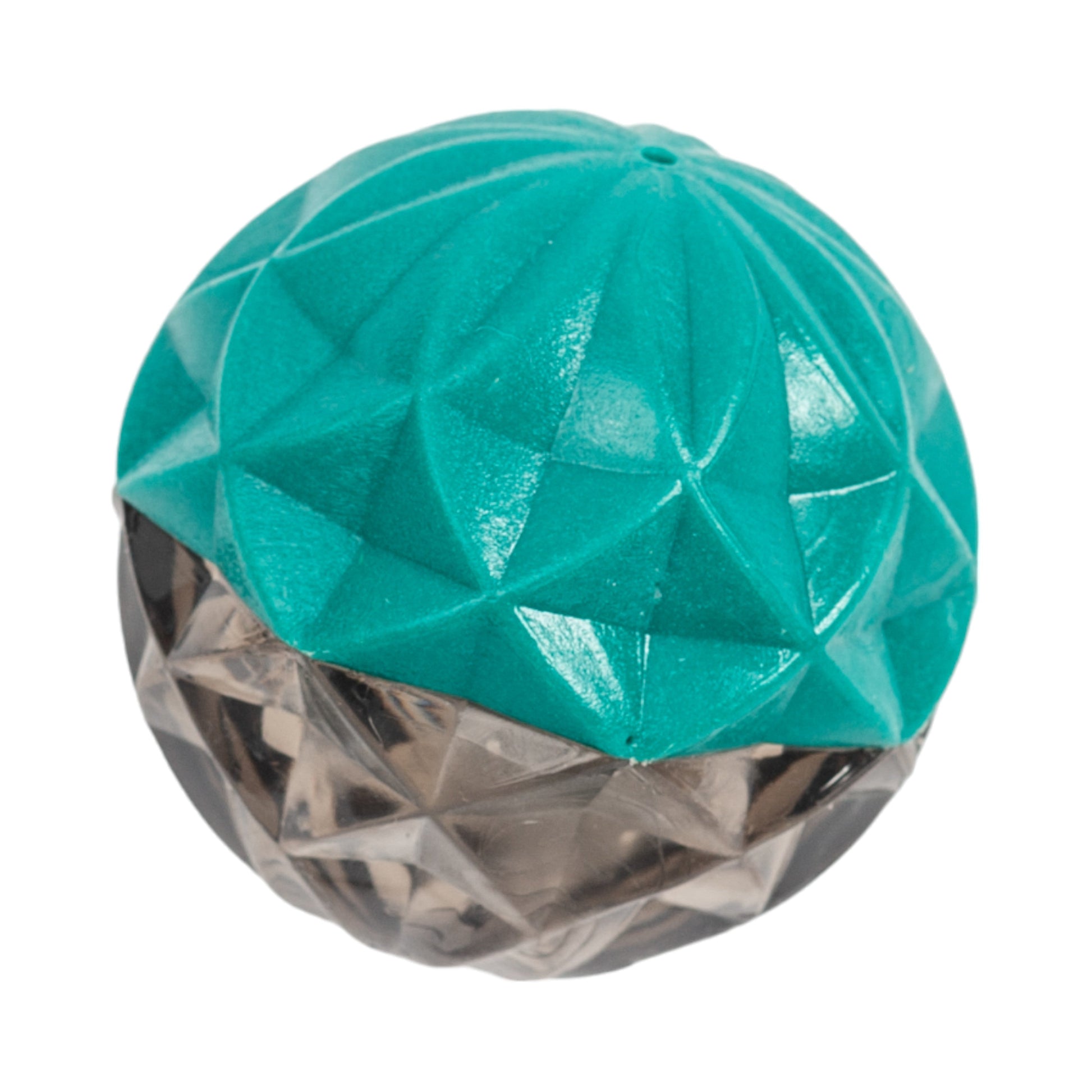 Small dog chew ball for puppies in teal and gray for interactive play and teething relief