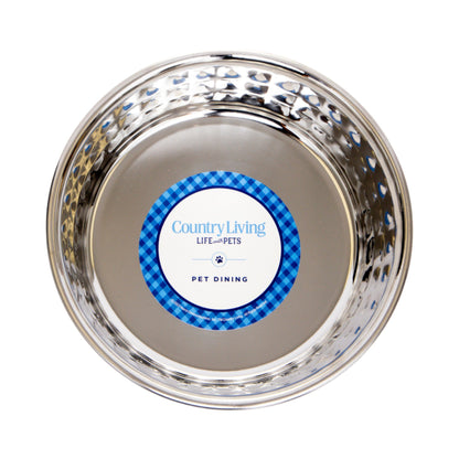 Country Living Set of 2 Hammered Stainless Steel Dog Bowls –