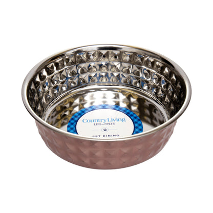 Country Living Set of 2 Hammered Stainless Steel Dog Bowls –