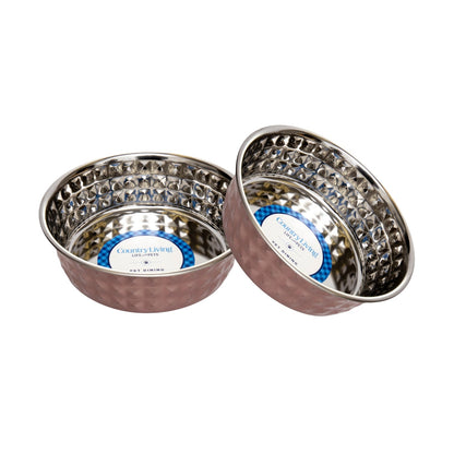 Country Living Set of 2 Hammered Stainless Steel Dog Bowls –