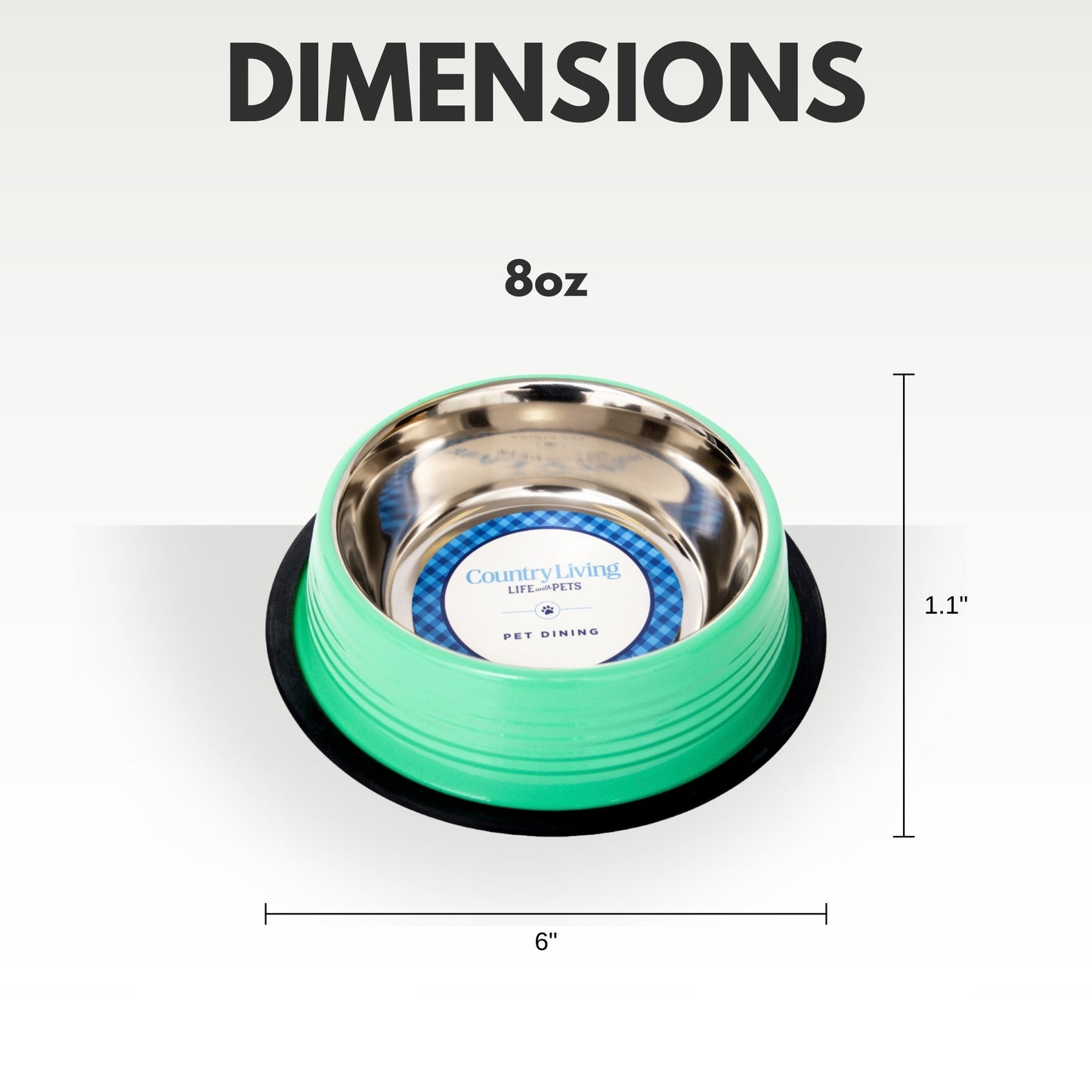 Non Slip Stainless Steel Dog Bowls with a green silicone base, 8oz capacity for secure pet feeding