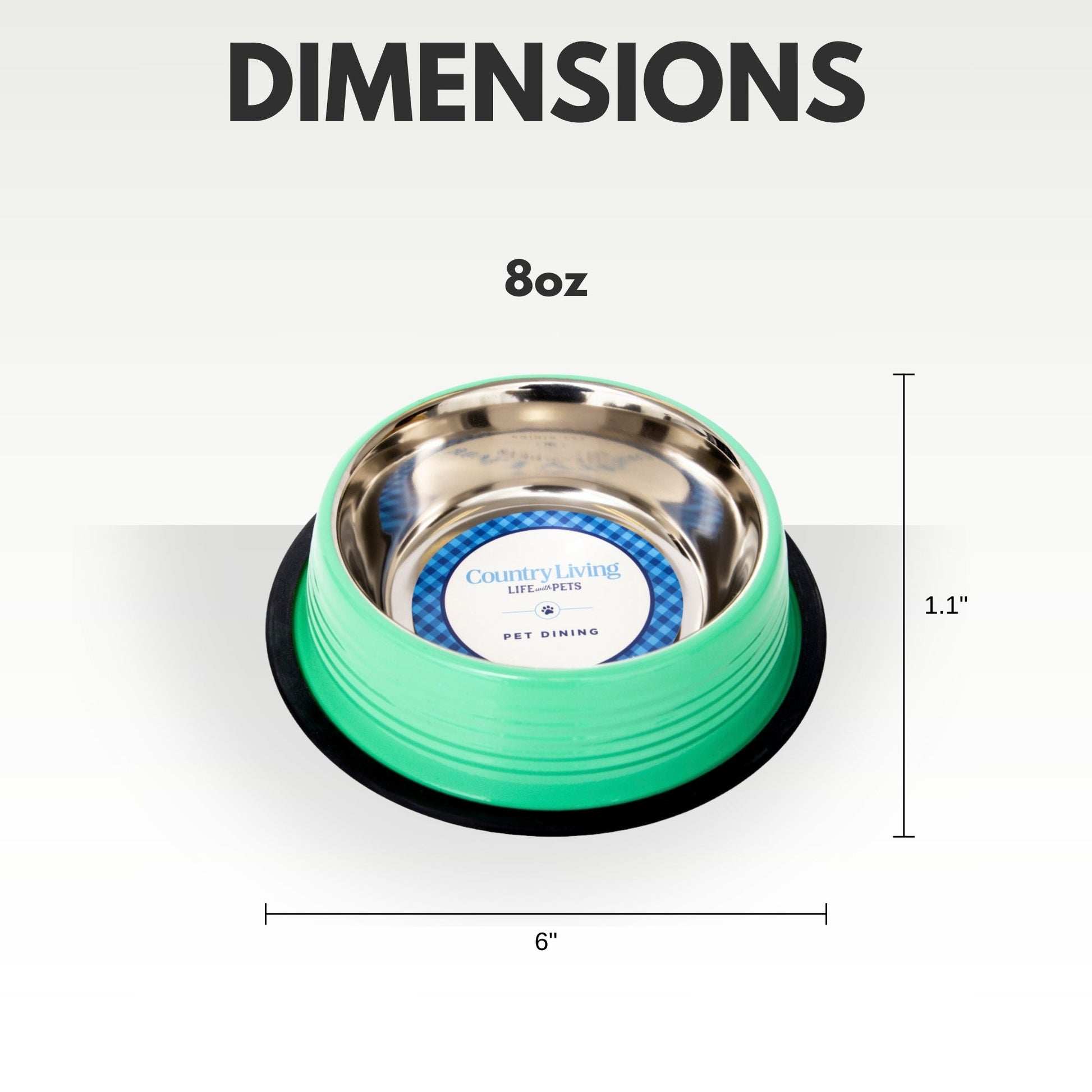 Non Slip Stainless Steel Dog Bowls with a green silicone base, 8oz capacity for secure pet feeding