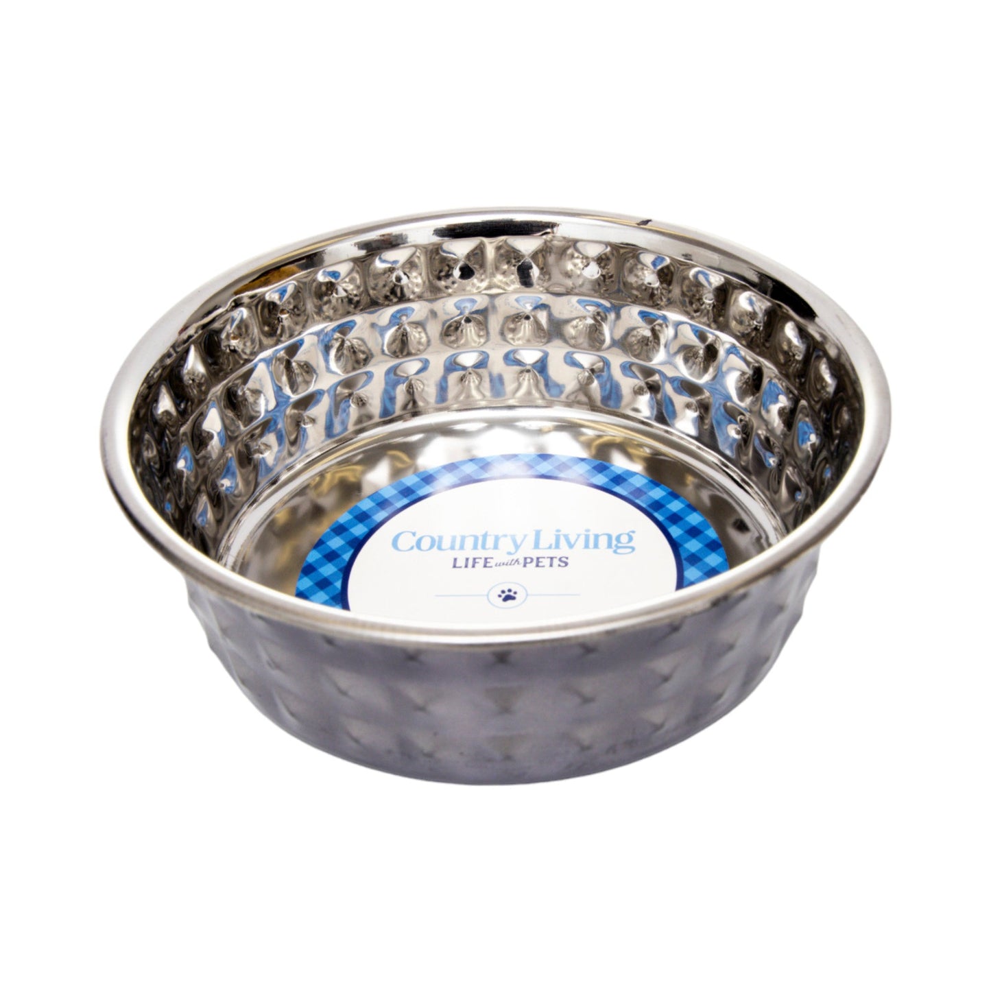 Dog Feeder Country Living Set of Hammered Stainless Steel - close up product image for dog feeder
