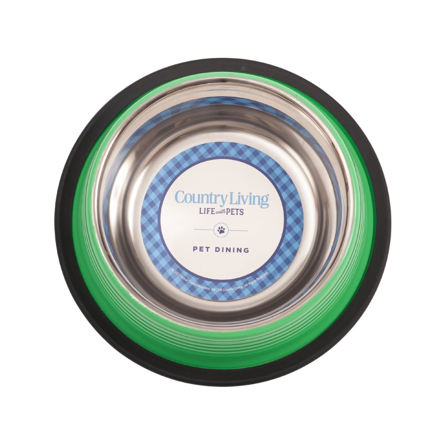 Non Slip Stainless Steel Dog Bowls with a Green Rubber Base for Stable Feeding