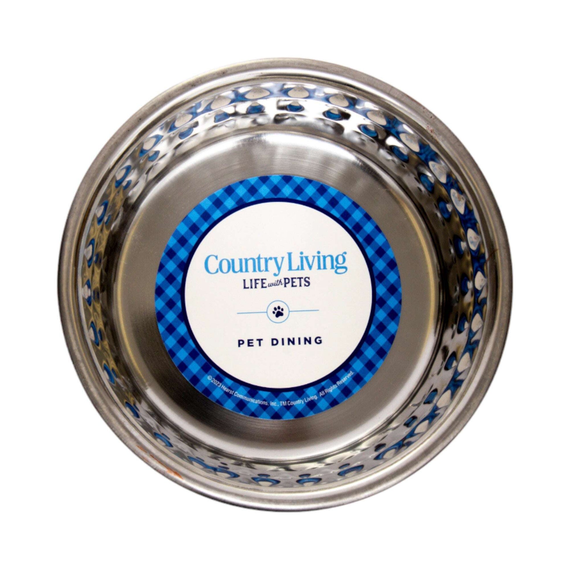 Durable stainless steel dog bowls from Purrfect Pet Kingdom with a stylish blue pattern for pets