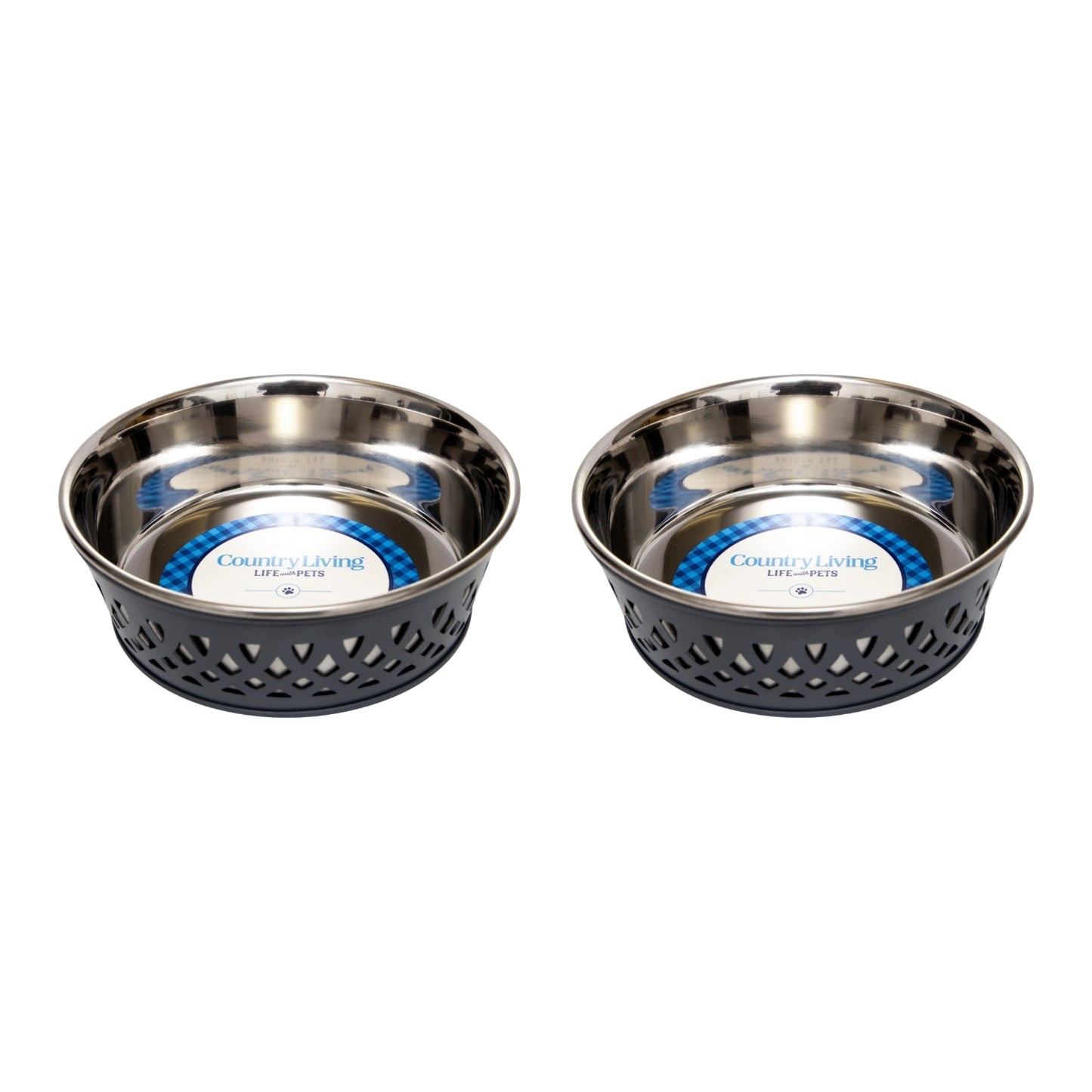 Country Living Set of 2 Stainless Steel Dog Bowls –