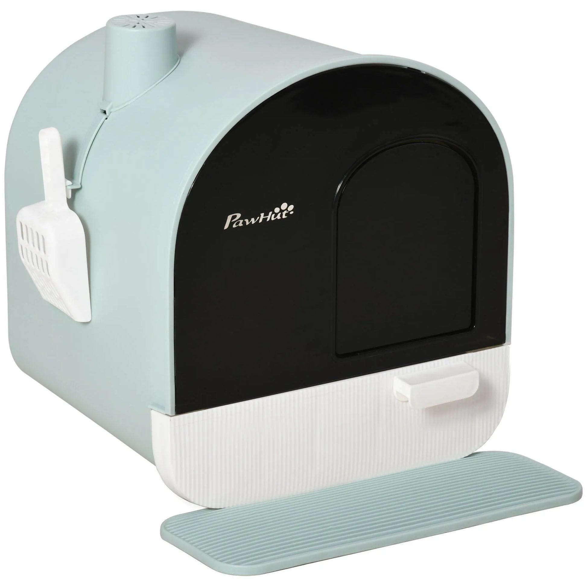 Covered Cat Litter Box with Odor Filter in green by The Max & Rex Collection, offering complete privacy for your cat.