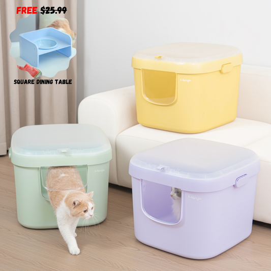 MangoPets covered litter box for multiple cats in pastel colors, perfect for keeping your home clean