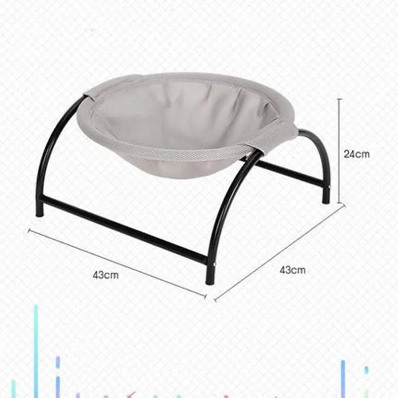 Purrfect Pet Kingdom Cozy Cat Lounger with sturdy black metal frame and gray fabric bed measuring 43cm by 43cm
