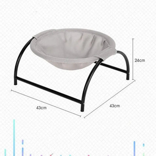 Cozy Cat Lounger gray fabric hammock with black metal frame measuring 43 by 43 centimeters