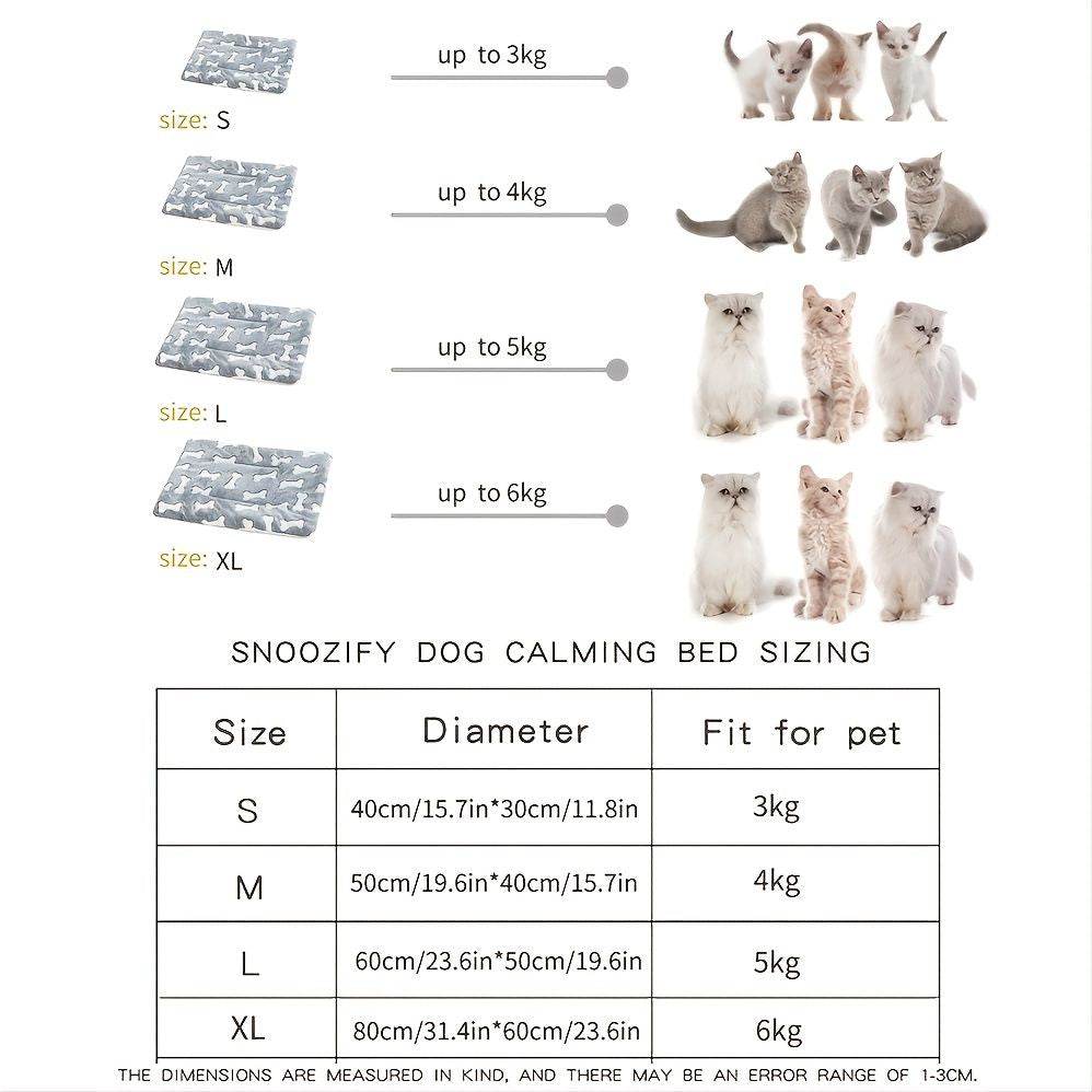 Purrfect Pet Kingdom cozy orthopedic pet sleeping pad available in sizes S to XL for pets up to 6kg with calming bed dimensions