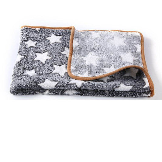 Purrfect Pet Kingdom cozy pet blanket for dogs and cats with gray star pattern and tan trim