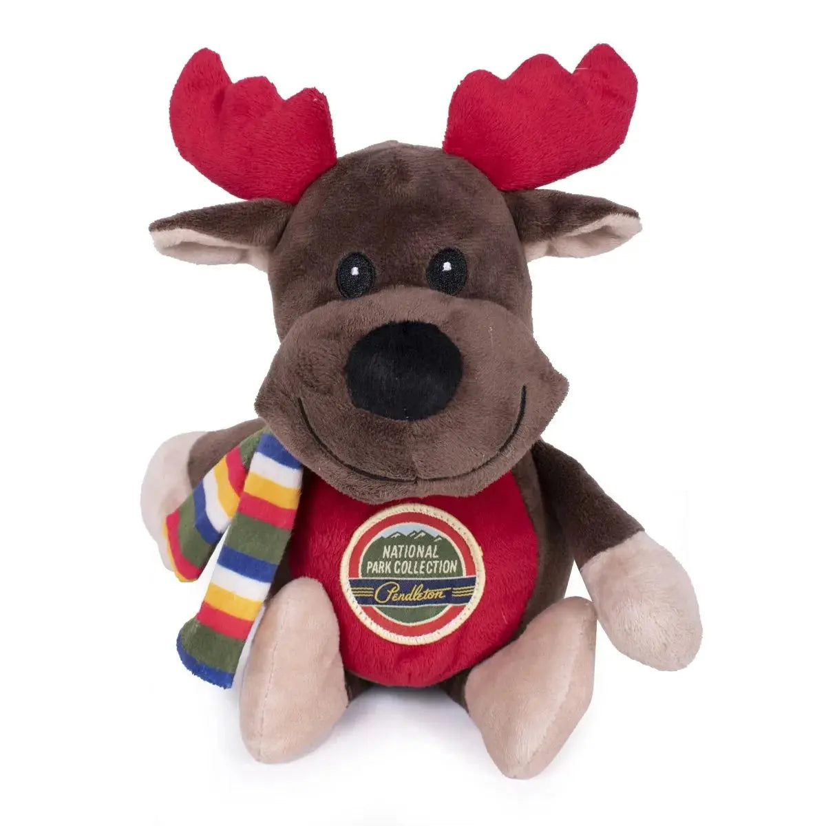 K9 Outdoors durable cuddly dog toy for pets featuring a plush reindeer with antlers and a colorful scarf