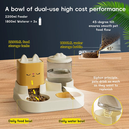 Cute Automatic Pet Feeder Water Dispenser for Cats and Dogs by Purrfect Pet Kingdom in yellow, perfect for pet bowls and f...