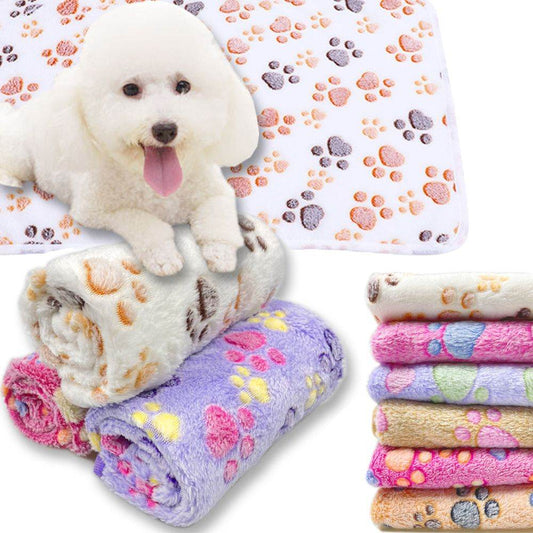 Cute dog and cat snuggle blanket with colorful paw prints from Purrfect Pet Kingdom Royal Comfort Blankets