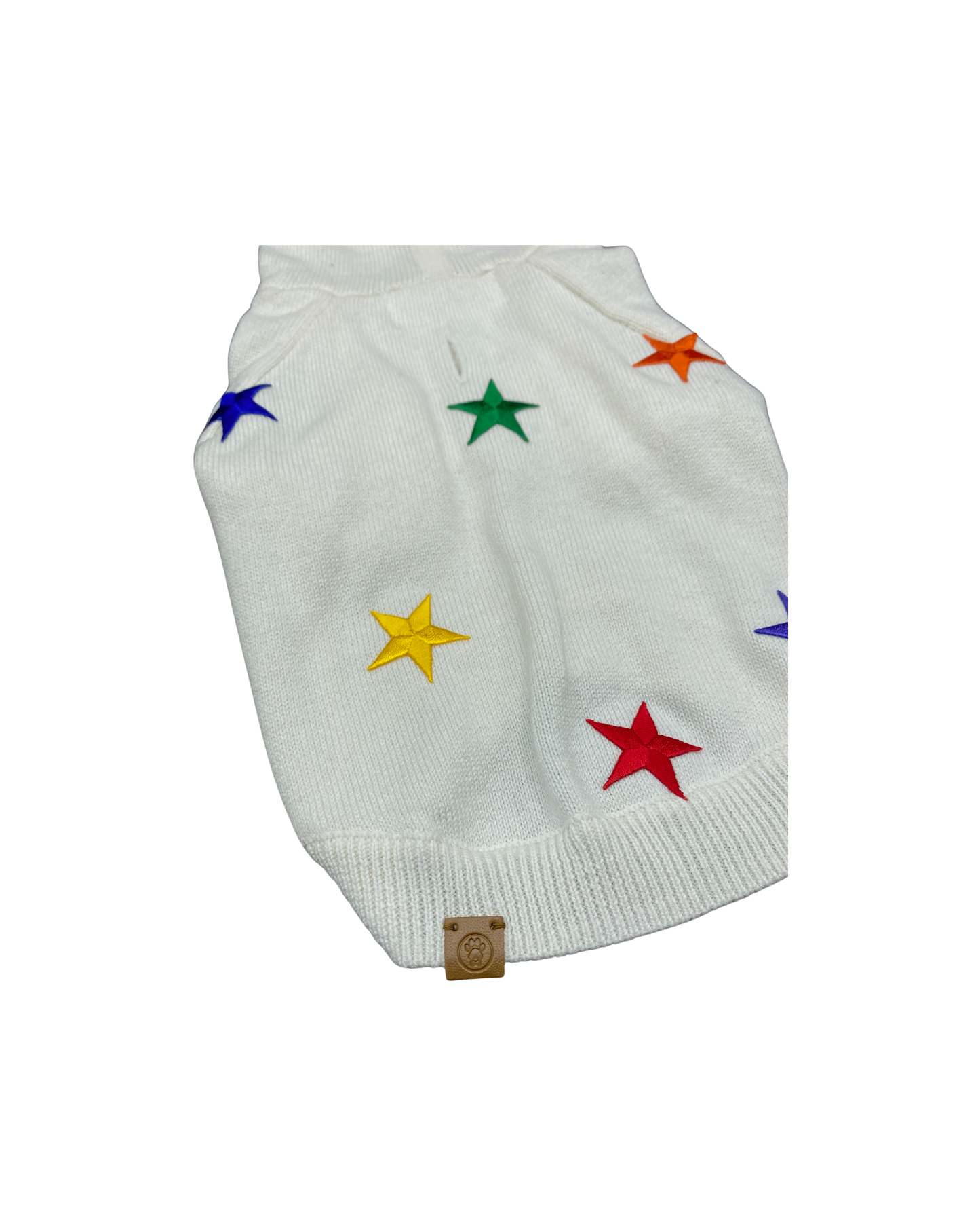 BESPOKE PAWS cute dog hoodie with stars featuring colorful star patterns on a white background
