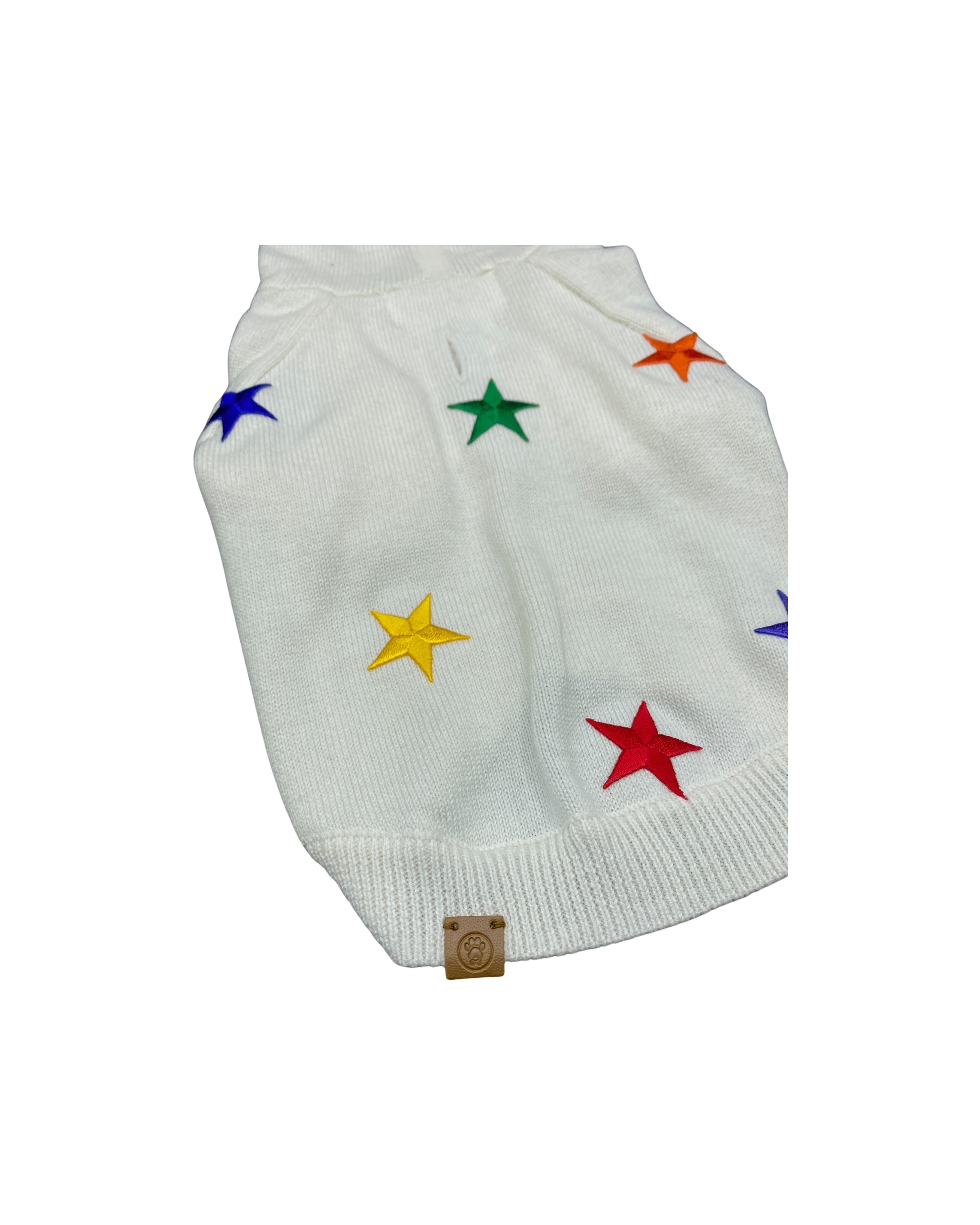 BESPOKE PAWS cute dog hoodie with stars featuring colorful star patterns on a white background